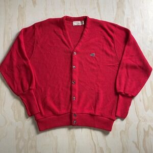 Vintage‎ 80s The Fox Collection Sweater Mens Large Red V Neck USA Made Cardigan